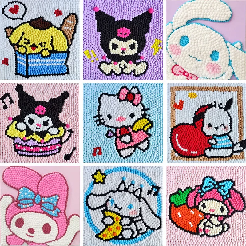 

Kawaii Sanrio Anime Kuromi My Melody DIY Educational Toy Cinnamoroll Cute Cartoon Wool Stick Painting Gift for Kids