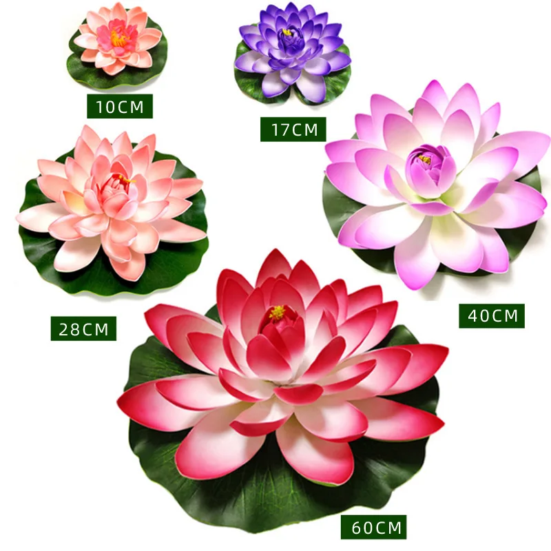 

10/17/28/40/60cm Lotus Artificial Flower Floating Fake Lotus Plant Lifelike Water Lily Micro Landscape for Pond Garden Decor