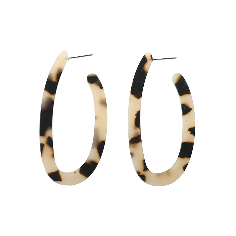 

Fashion Gift Exaggerated Big Trend Ear Accessories Hot Selling Acetate Plate U Shaped Leopard Print Earrings Women Hoop Earrings