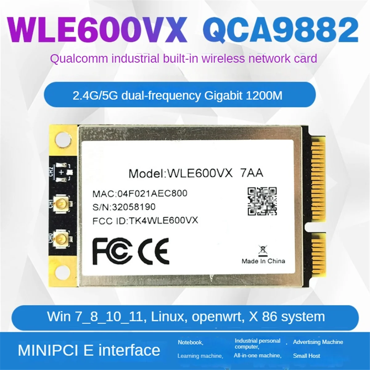 WLE600VX двухдиапазонная карта 2 4 ГГц 5 802.11ac/Abgn Mini PCI Express MIMO 2x2 WAVE 1 модуль карты WIFI Atheros