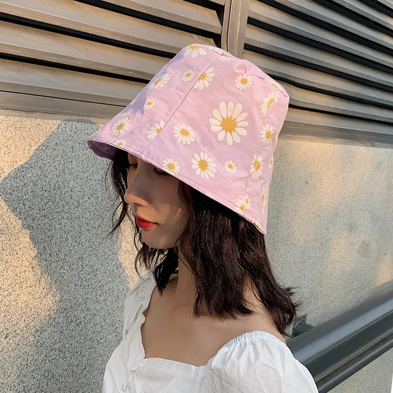 

Korean Ins Women's Hat Summer Outdoor Sunscreen Daisy Flower Forest Fisherman Cap Japanese Thin Section Sunshade Bucket Hats