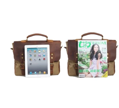 Quality Unisex Man Bag Men's Canvas Leather Briefcase Bag Business Handbag Men's Messenger Laptop Shoulder Briefcase