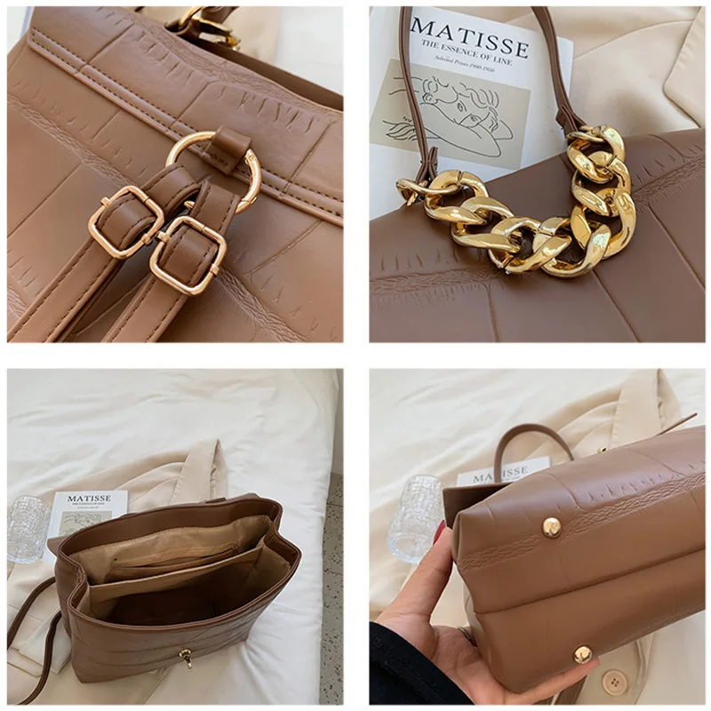 Stone Pattern Pu Leather Women Backpack Girls High Quality Female Chain Fashion Travel Backpacks Double Shoulder Bags Mochilas