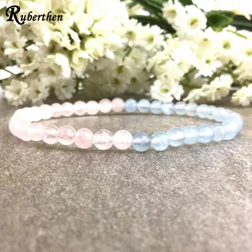 Ruberthen 4 мм натуральный розовый кварц Аквамариновый бисерный браслет женский