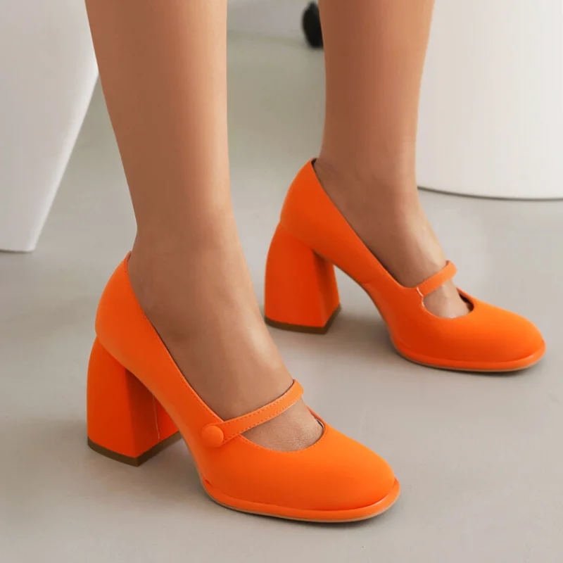 

Женские туфли на высоком каблуке, однотонные туфли из искусственной кожи, с круглым носком, высокий каблук, осень-весна