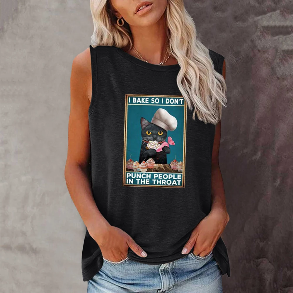 

Seeyoushy I Bake So I Don't Punch People In The Throat Print Women T Shirt New Summer Sleeveless Graphic T Shirts 90s Funny Tops