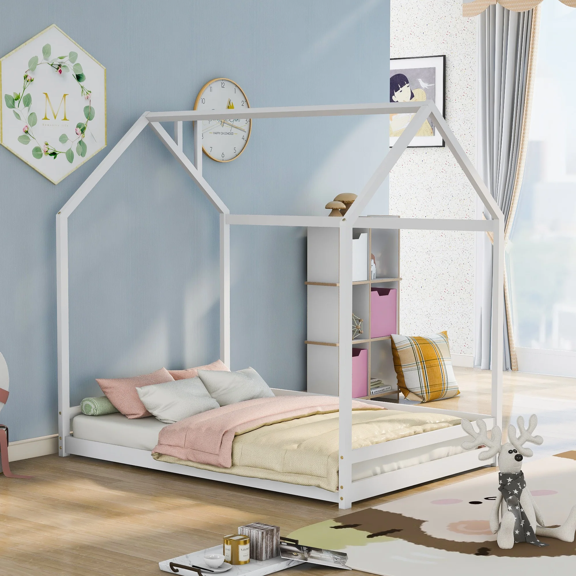 

Full Size House Bed Wood Bed, White