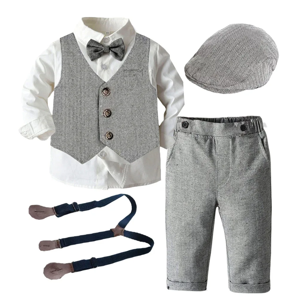 5pcs Set Kids Clothes Boy Fashion Clothing 1 2 3 Years Old Baby Boys  Gentleman Wedding Suit Long Sleeve Shirt with Pants