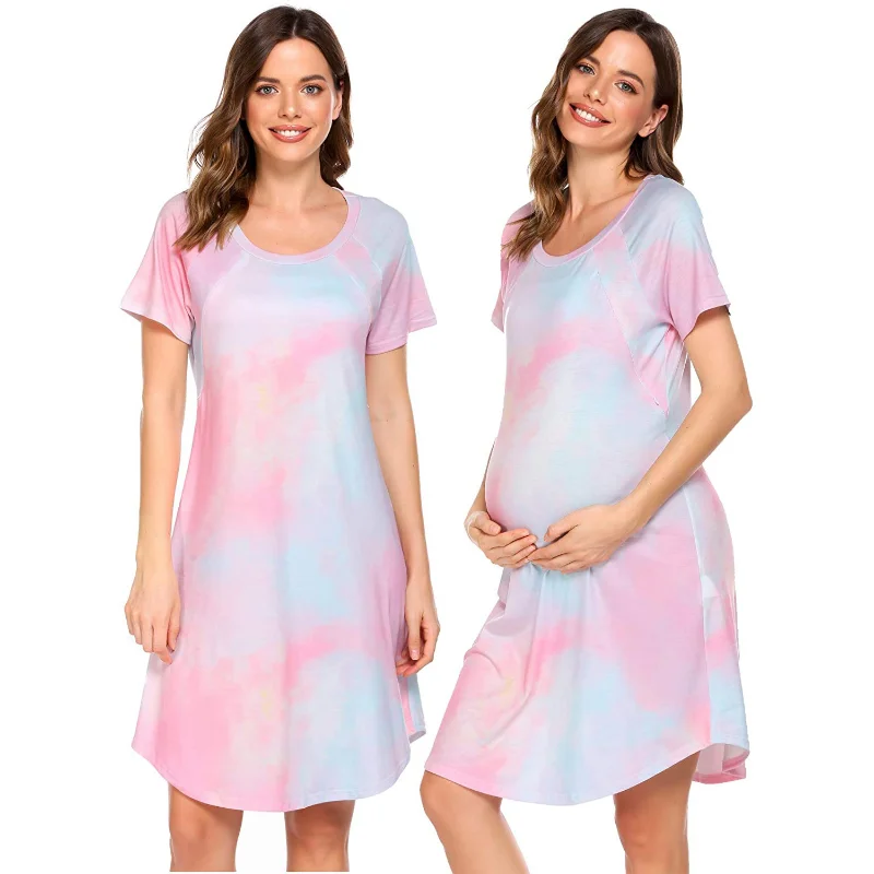 2022 maternity clothes summer cotton print knee-length boat neck pregnancy clothes  maternity dresses clothes for pregnant women