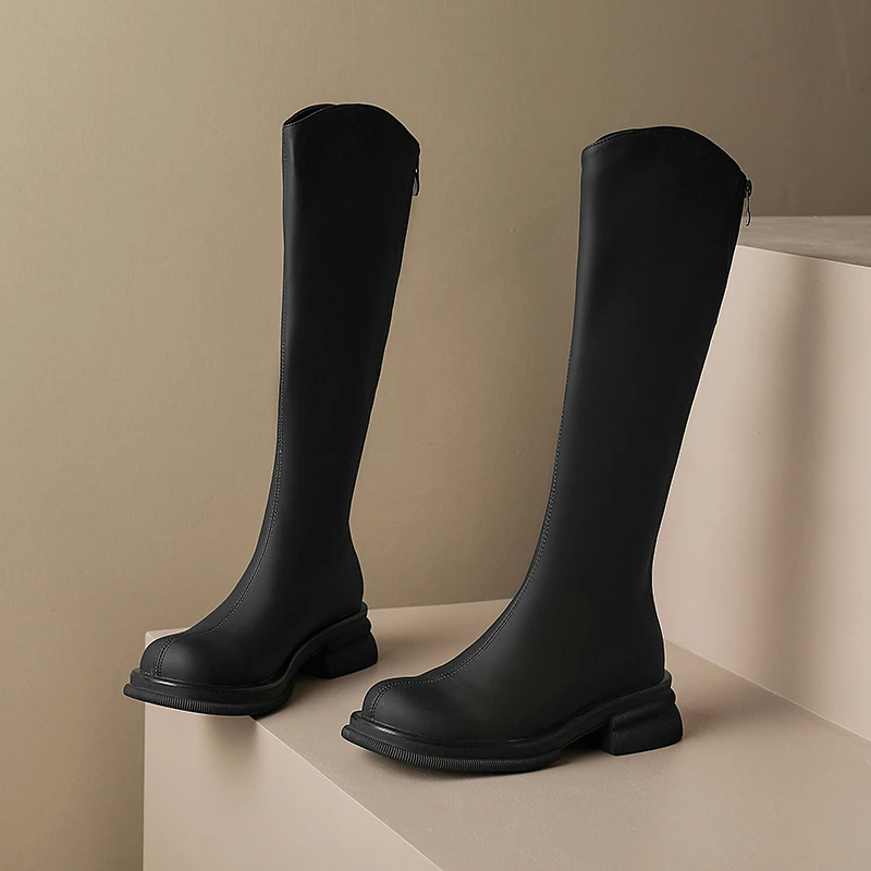 

Женские сапоги стрейч на платформе, мотоциклетные сапоги до колена на толстом высоком каблуке, размеры 41, 42, 43, 2023