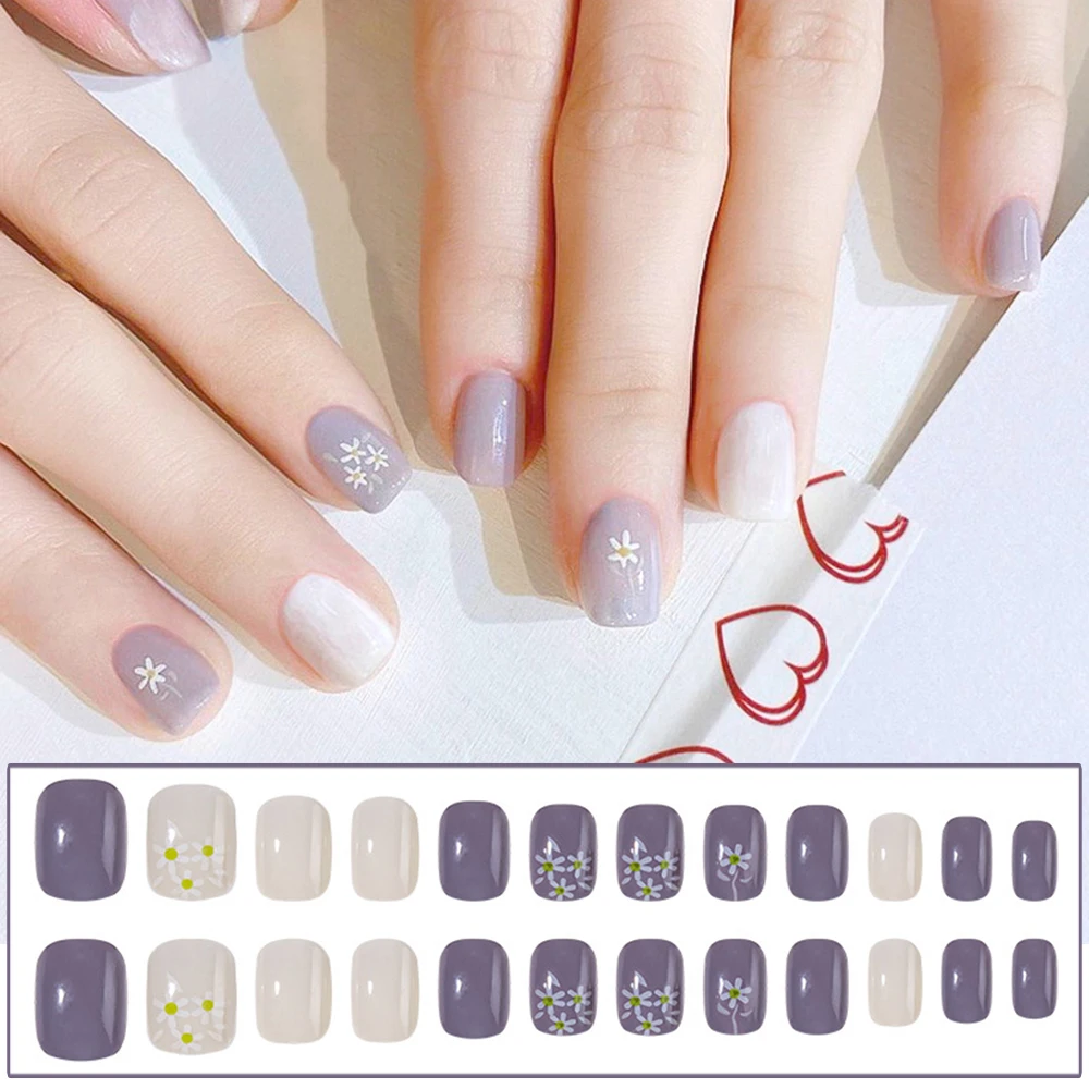 

New Set of 24 Press on Jelly Nail Piece Dual Color Short Acrylic Nails with Glue for Manicure Nail Salon False Nail Tips SANA889