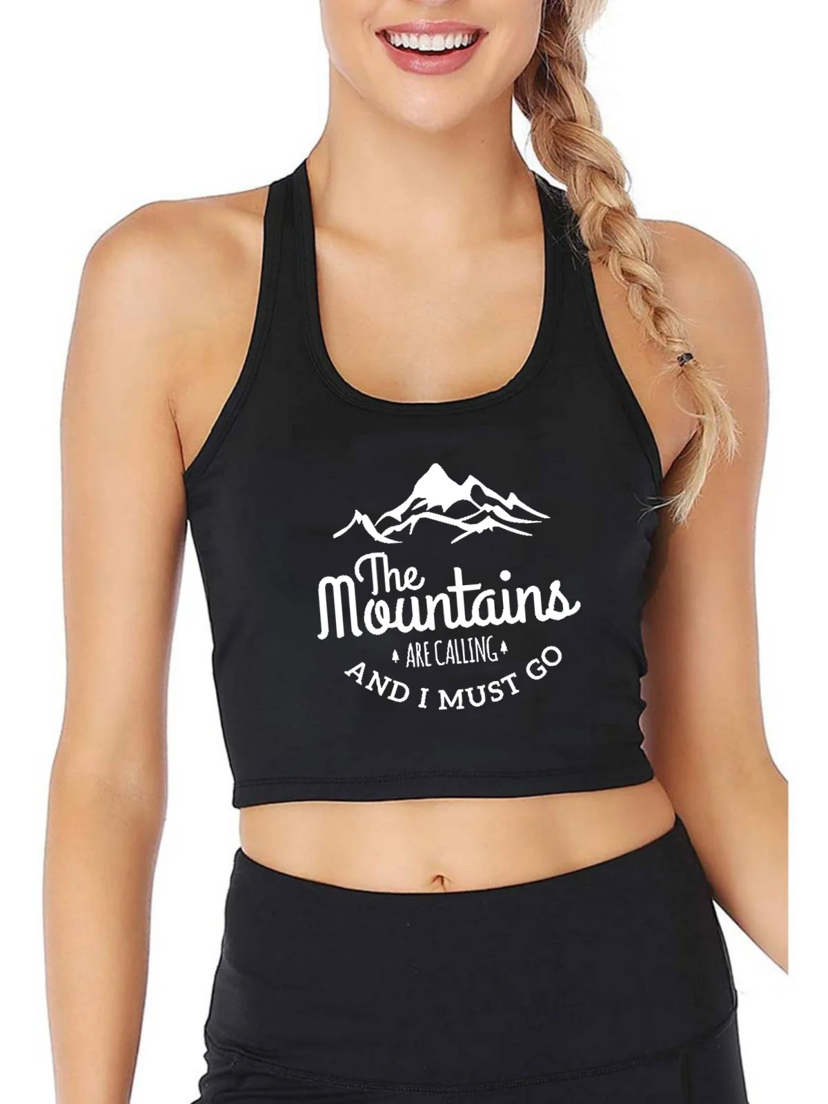 

The Mountains Are Calling And I Must Go Graphic Adventure Tank Tops Women's Breathable Slim Fit Yoga Sports Training Crop Tops