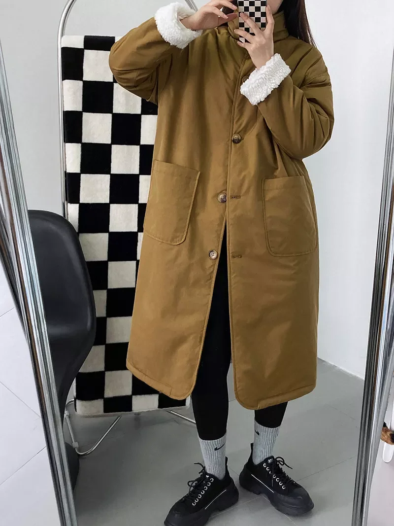 Coats Woman Winter 2021 Long Cotton Jackets Buttons Parkas Women Elegant Pockets Women Straight Loose Coat Female Ladies