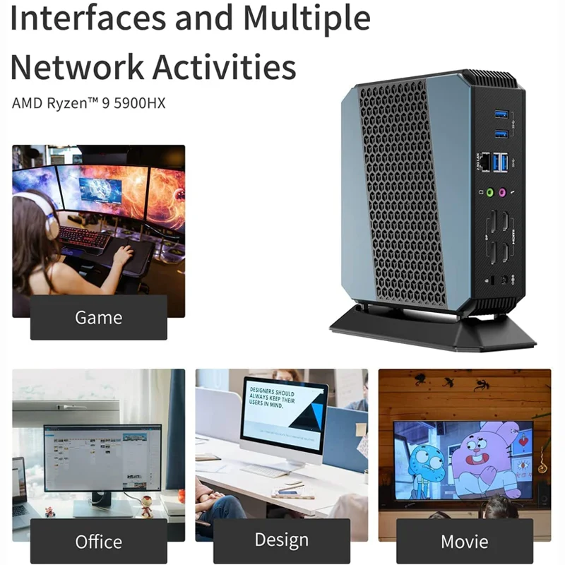 Фото Персонализированный игровой компьютер amd r9 5900hx octa core Cleo, elite emini, компьютер, настольный ddr4 16 ГБ + 512 ГБ, мини-ПК для игр №5