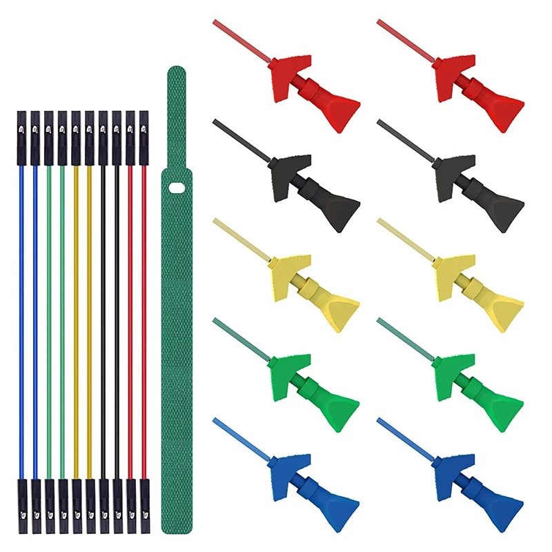 

10PCS Mini Grabber SMD IC Test Hook Clips Silicone Jumper Wires Test Leads Kit for Logic Analyzer 5 Colors