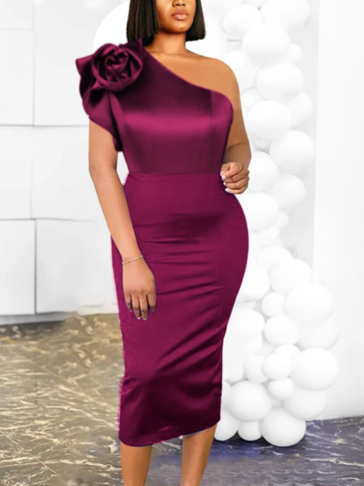 

Женское блестящее платье, облегающее вечернее платье на одно плечо с цветами, сексуальное платье-футляр для празднования, африканские женс...