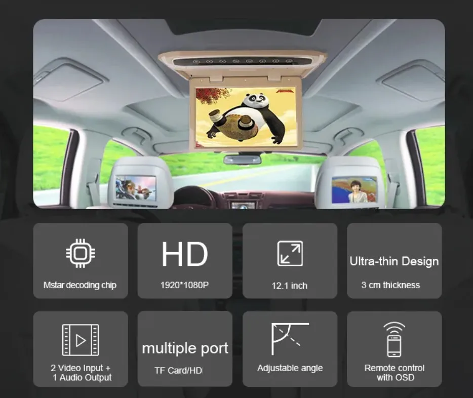 12-дюймовый ультратонкий HD-экран автомобильный флип-вниз кровельный потолочный