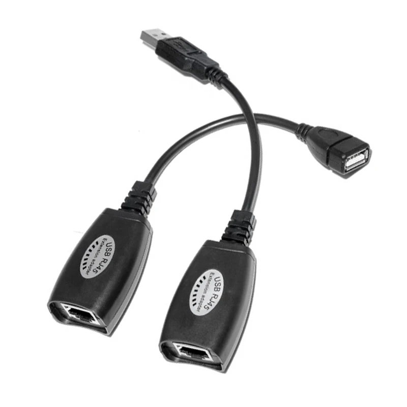 Фото 1 пара USB-удлинителей сигнала более 50 м Cat5E/6 LAN RJ45 Ethernet-удлинительный кабель-адаптер для проводной клавиатуры, мыши, аксессуары для ПК №3