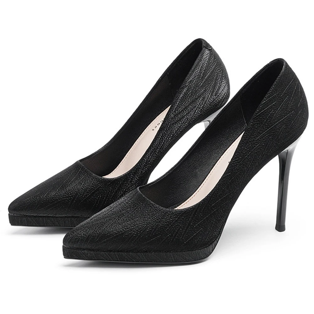 

Autumn New Simple Elegant High Heels Stiletto Womens Shoes Pointed Black Etiquette Professional Single Shoes Wedding Shoes a206