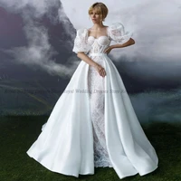 a line wedding dresses draped monarch tulle applique puff sleeve sashes open back 2022 summer floor length gowns robe de ma