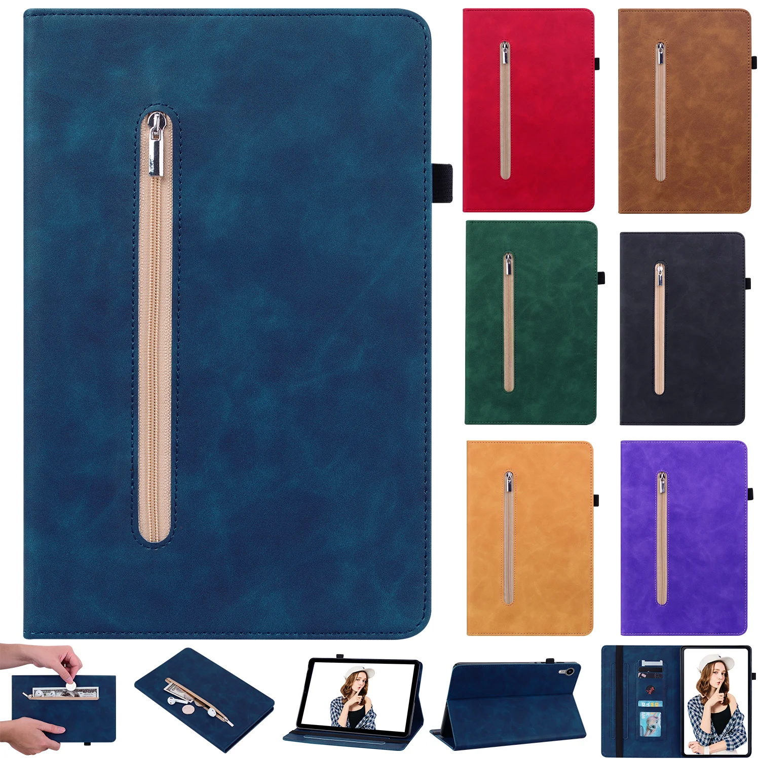

Классический кожаный деловой чехол для планшета Samsung Tab A7lite S8 S7 FE S8 Plus A8 10,5 X200 T290 A7 T500, чехол-книжка на молнии