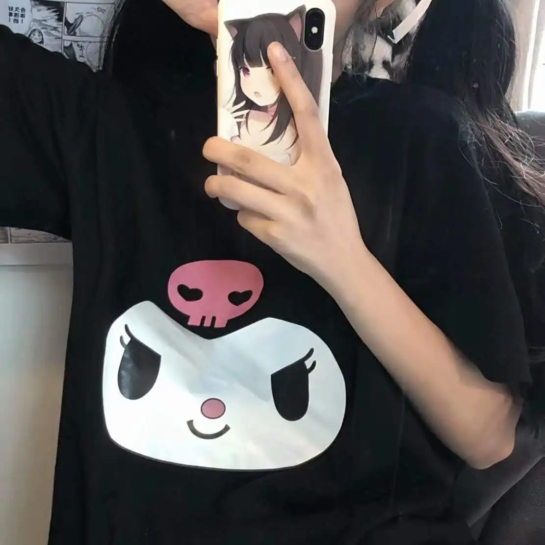 

Kulomi Cute Print T-shirt Women's New Summer Top Trendy Loose Women Clothing Graphic T Shirts Harajuku Y2k Shirt