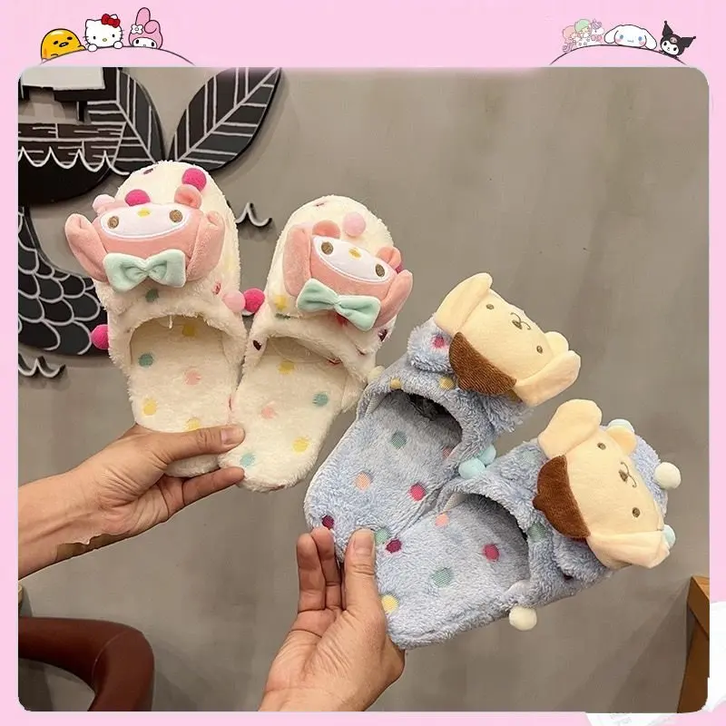 

Sanrio Kuromi Plush Slippers Cute Home Shoes Colorful Polka Dot Cartoon Cinnamoroll Melody Soft Bottom Warm Keeping Babouche