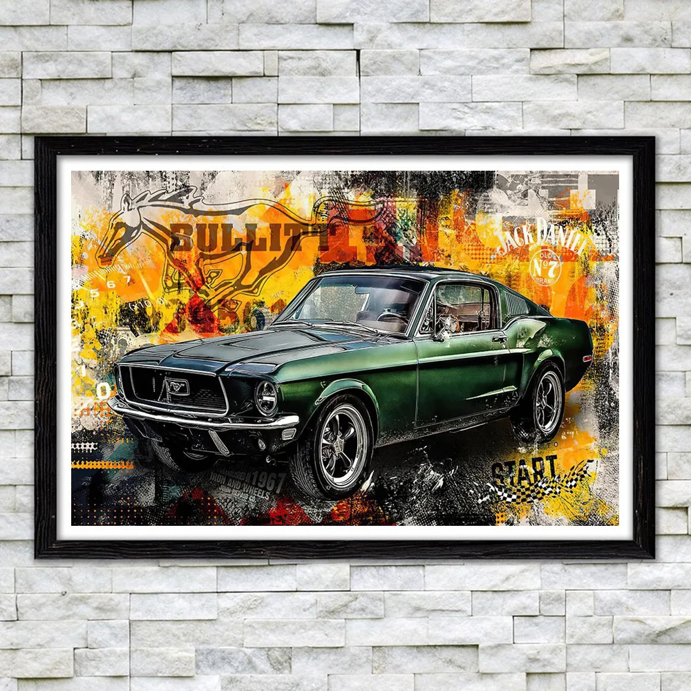 

Abstract Graffiti Mustang Sports Car Canvas Wall Art Prints Classic Luxury Car Poster Painting For Living Room Decoration