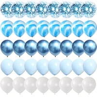 40 pcs blue set agate marble balloons silver confetti balloon happy wedding birthday party decoration baby shower metal balloon