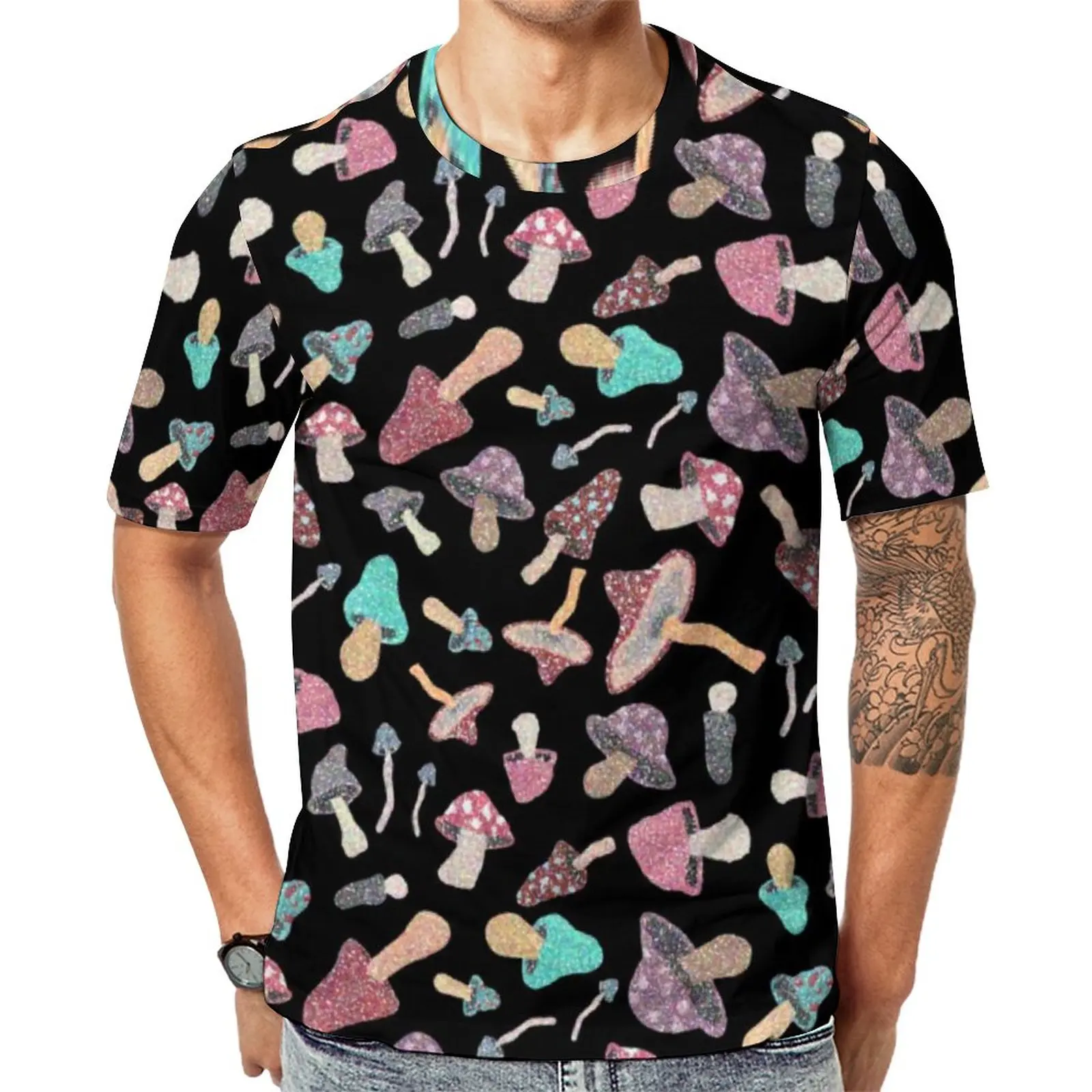 

Cute Mushroom T-Shirt Men Fungus Print Streetwear T Shirts Summer Novelty Tee Shirt Short-Sleeve Custom Plus Size Tops