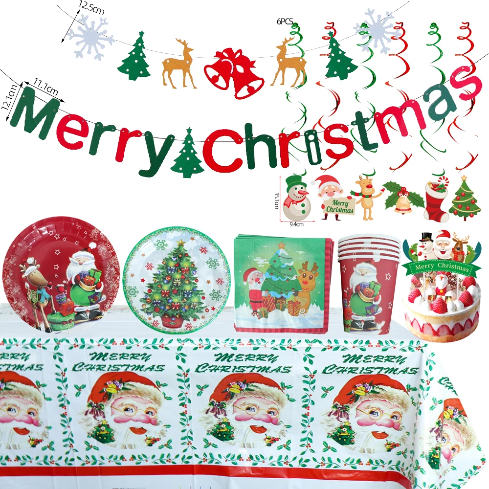 

New Christmas Santa Snowflake New Year Birthday Celebration Party Decoration Supplies Disposable Tableware Banner Balloon Gift