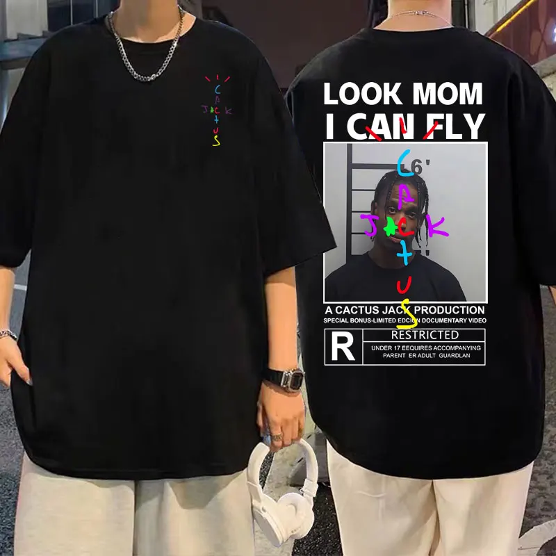 

New Cactus Jack Double Sided Print T-shirt LOOK MOM I CAN FLY Travis Scott T Shirt Top Summer Men Women Hip Hop Oversized Tshirt