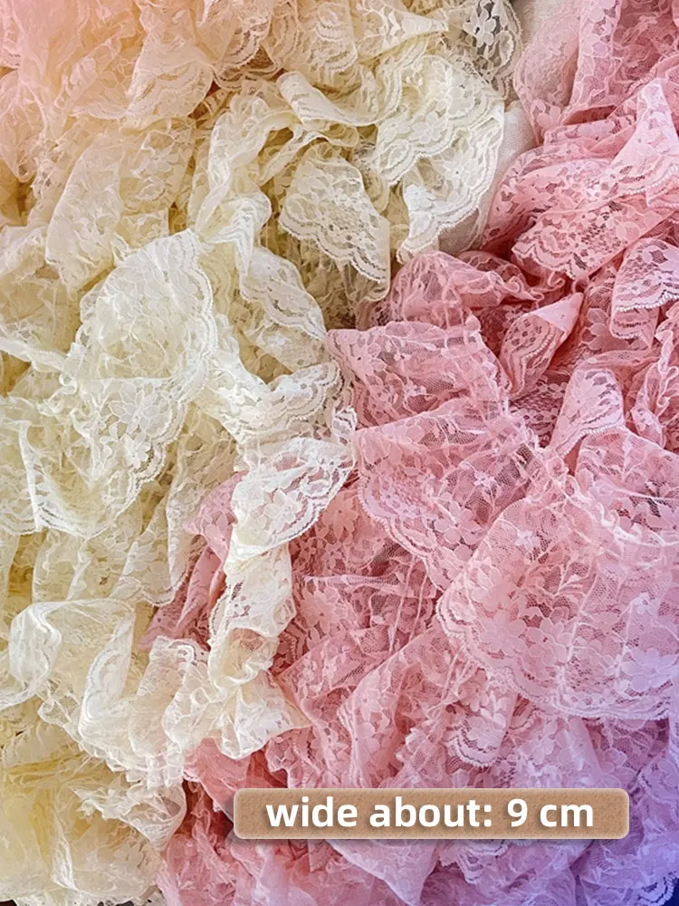 

1 Yard 9CM Wide Pink Yellow Mesh Tulle 3D Pleated Lace Trim for Sewing Wedding Dress Fringe Bows Accessories Crafts Materials