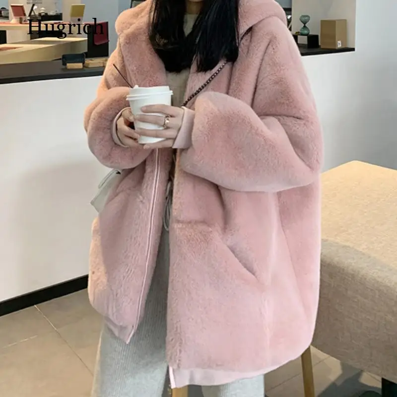 

Плюшевое толстое пальто с капюшоном для женщин модная одежда из искусственного меха кролика рекс трава средней длины