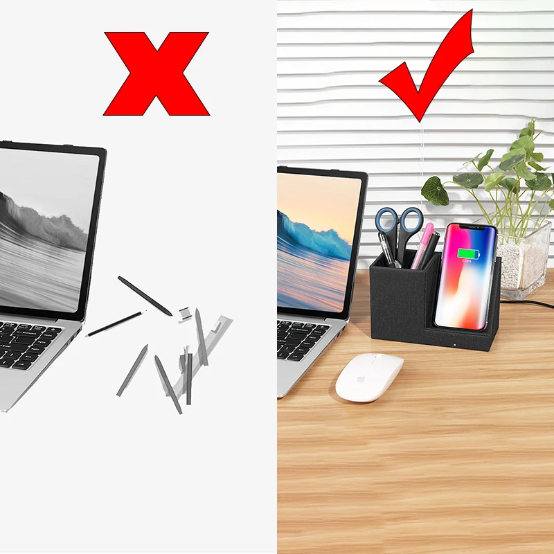 10w fast wireless charger with desk organizer qi certified fabric induction charging stand pen pencil holder for iphone android free global shipping