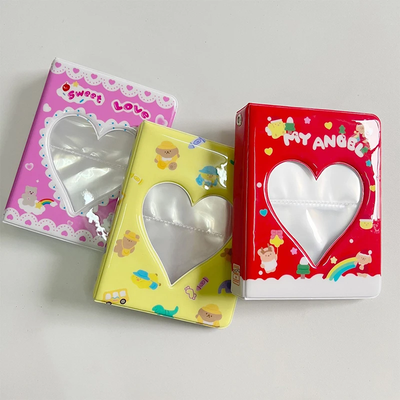 

3 inch 64 Cards Photo Album Cute Cartoon Love Heart Hollow Storage Album Postcards Holder Bear Print Card Holder Collect Book