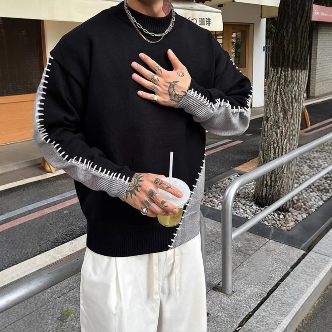 Модная лоскутная цветная мужская рубашка-поло Kint осенний свитер с длинным