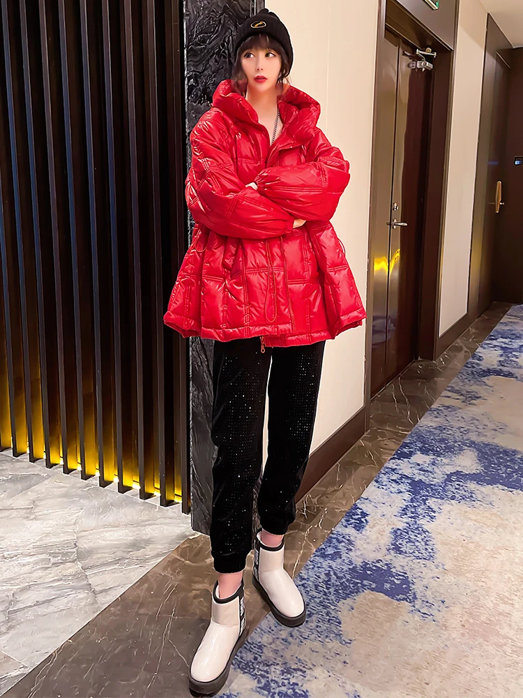 Candy Color Cotton-padded Jacket Women's Winter 2023 New Loose Korean Puffy Coat Warm Hooded Bright Outwear Pregnant Can Wear