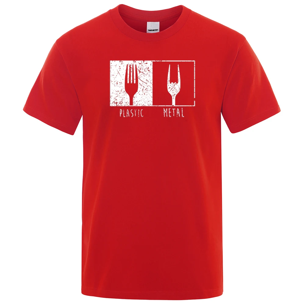 

Everyday Objects Pattern Metal Plastic Fork T Shirt Men Loose Oversized T-Shirts Fashion Casual Breathable Couple Tee Clothing