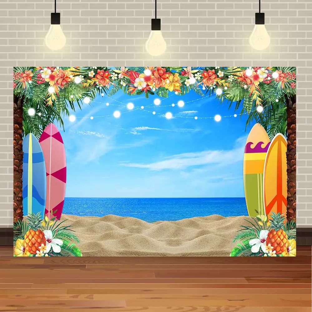 

Тропический цветок NeoBack, фламинго, морская доска для серфинга, детский фон, пляж, море, Блестящий Фон для фотосъемки