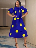 yellow polka dot print dresses puff sleeve big bow elegant wemen a line midi birthday party evening lovely gowns outfits summer