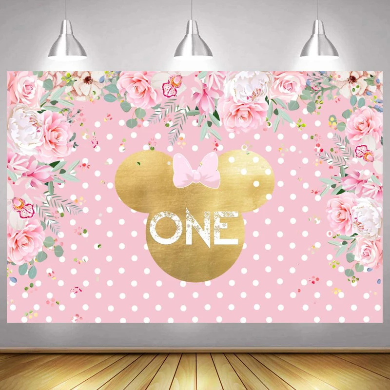 

Sweet Girls One Mouse Backdrop 1st Newborn Happy Birthday Party Princess Photography Background Kids Photographic Banner