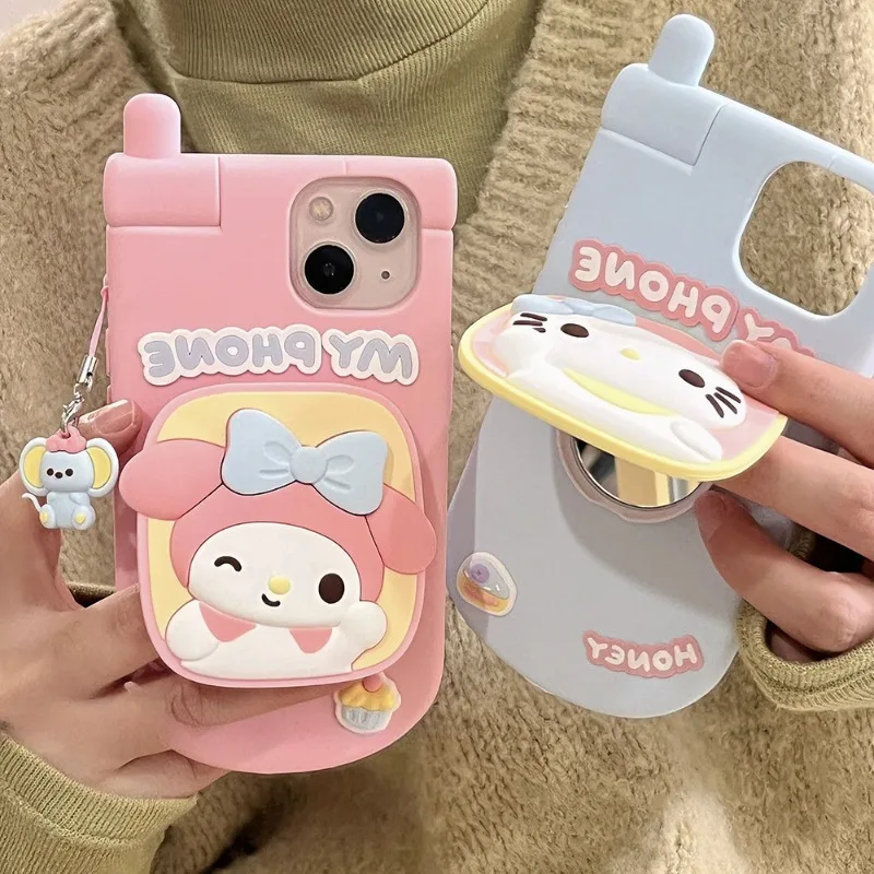 

Sanrio IPhone Kawaii Hello Kitty My Melody Silicone Material Anti-drop Wearable Folding Bracket Mobile Phone Protective Case