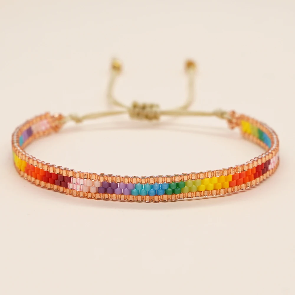 

YASTYT New Trendy Handmade Adjustable Rope Girls Braided String Bracelet Rainbow Seed Bead Braided Bracelet
