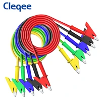 cleqee p1024 dual alligator clip test lead crocodile clamp cable 5 colors wire 100cm for multimeter electronic testing havc tool