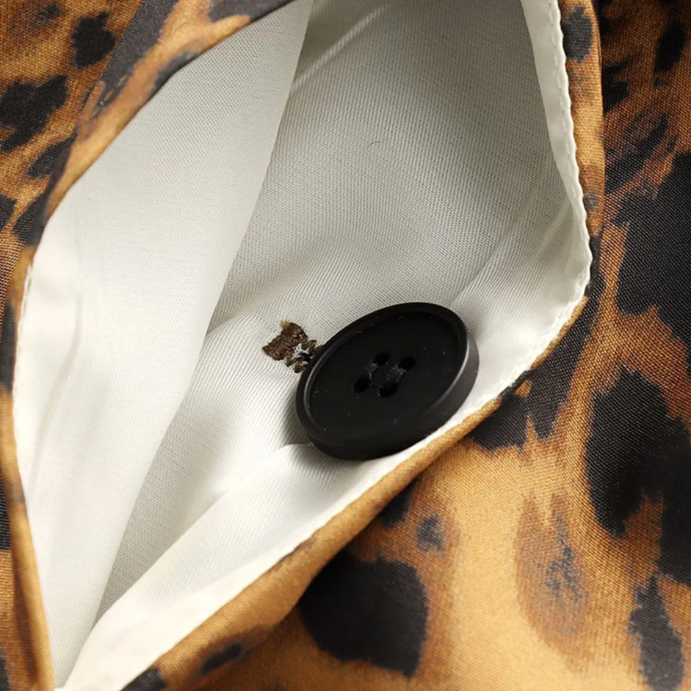 Тренчкот женский с леопардовым принтом модная винтажная однобортная длинная