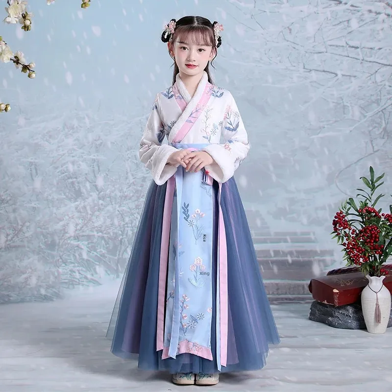 Детское зимнее утолщенное платье Hanfu на флисовой подкладке в китайском стиле