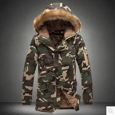 New Autumn/Winter 2022 Camouflage Large Fur Collar Medium Length Padded Coat Coat Men's Fashion Padded Coat Thickened