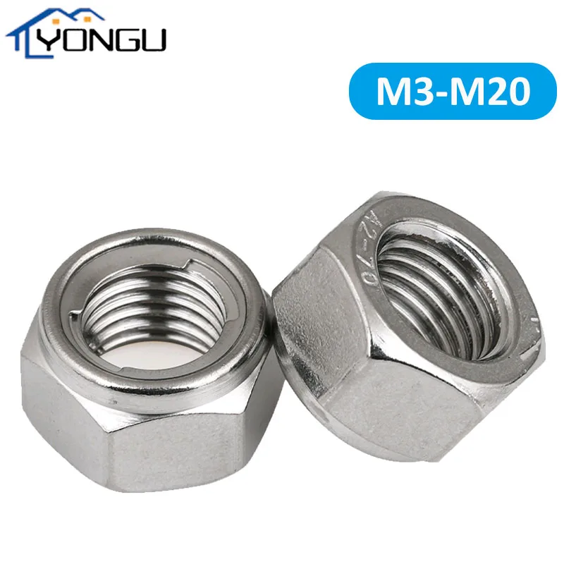 

M3-M20 Metal Self-locking Nut Hex Lock Nut Hexagon Locknut 304 Stainless Steel GB6184