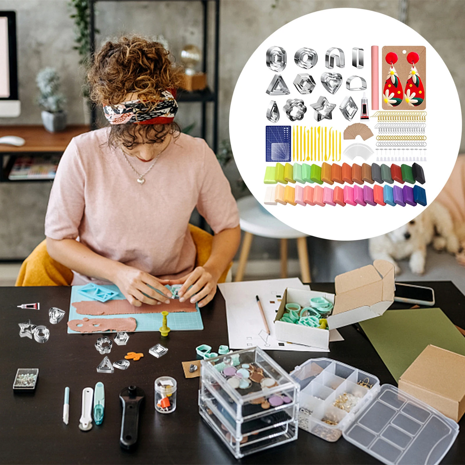 

302Pcs DIY Earring Kit Clay Making Kit Earring Hooks Clay Jewelry Making Jump Rings Shape Decorating Mold DIY Tools